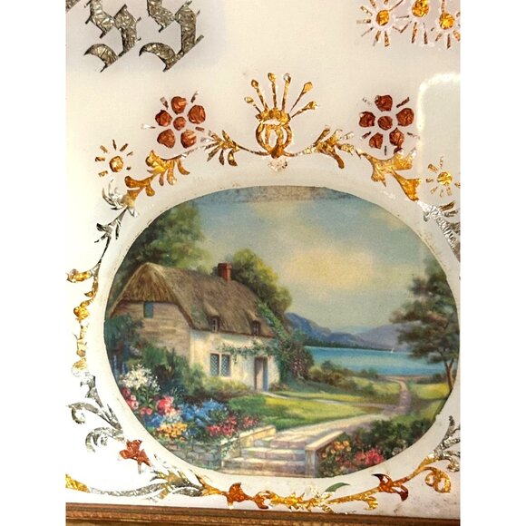 Reverse Foil Art Glass Framed Religious Bless Our House Sacred Heart of Jesus - Picture 5 of 12